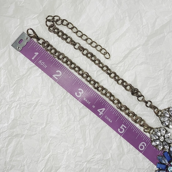 BLUE & CLEAR RHINESTONE STATEMENT BIB NECKLACE - Picture 6 of 9